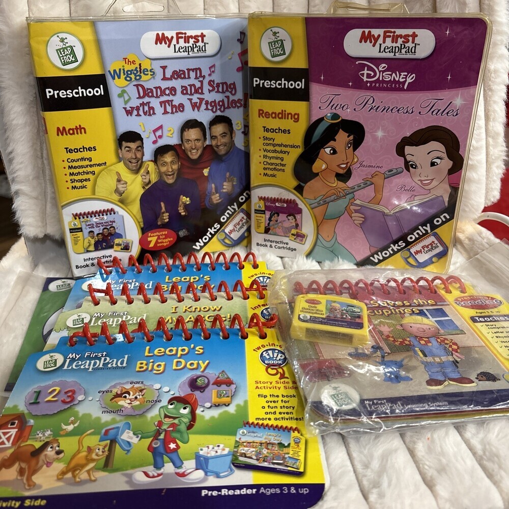 My First LeapPad Interactive Book Cartridge Lot Wiggles Disney Princess Bob
